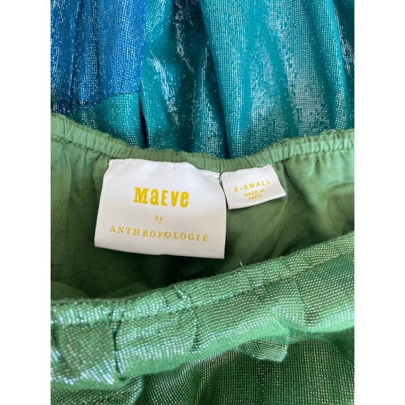 Anthropologie Maeve Metallic Ruffled One-Shoulder Color Block Belted Midi Dress - Picture 7 of 9